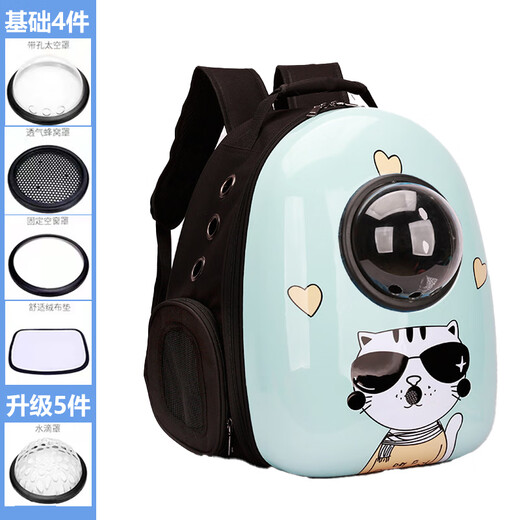 Runhuanian Japan imported MUJIE cat bag for outings, portable cat space capsule pet backpack, dog backpack, large capacity, portable, breathable upgrade, black glasses cat, no side opening, 4 pieces