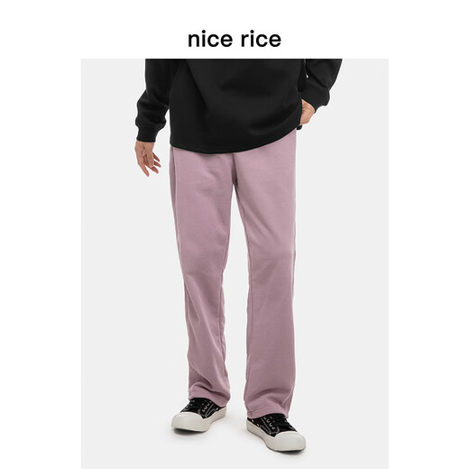 Schöner Reis, leichte und hautfreundliche 320G-Baumwollmischungen lose lockere Strickpantate für Männer NFC12040 Pilzasche (320 g) l