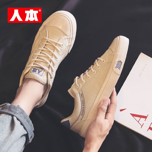 人本男鞋帆布鞋男2024秋季透气小白鞋男休闲百搭板鞋男学生运动鞋子男 米兰 40