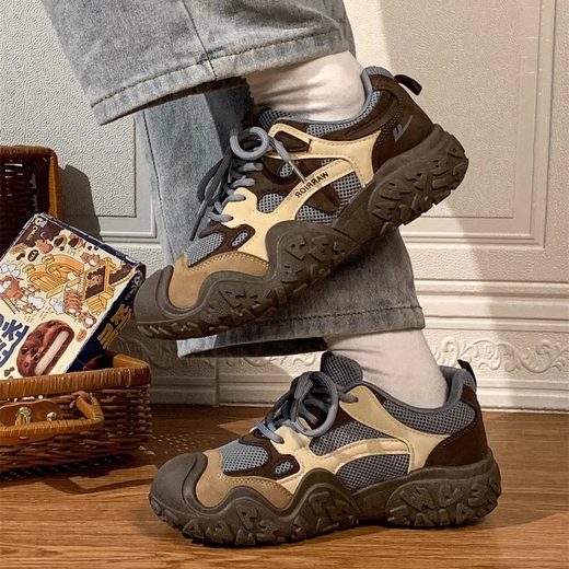 Pull back women's shoes winter hiking shoes thick sole plus velvet dad shoes cotton shoes 4518 gray/brown 38/size is half a size too large