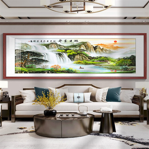 山头林村万里长城画靠山图国画客厅山水画办公室挂画鸿运当头沙发背景墙画 12-Z泰山 框宽3.5钢化晶瓷亮面12353