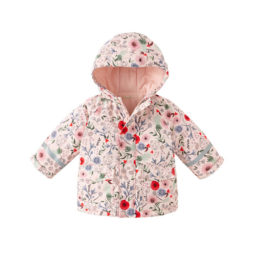 David BELLA (DAVE/BELLA) girls cotton coat children cotton coat fashionable baby girl winter clothes warm hooded outing clothes for young children winter cotton jacket foundation printing DB15847-B 80 cm (recommended height 73-80 cm)