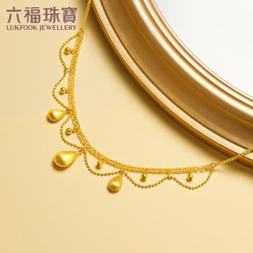 Luk Fu Jewelry Light and Shadow Gold Gold Gold Gold Gold Lace Water Drop Collar Collar Cabecillo Regalo GJGTBN0029 9.28 gramos (incluido el costo de mano de obra 1,392 yuan)