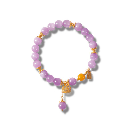 Miling LEFTGO Natural Brazilian Purple Kunzite Bracelet Women's S925 Silver Plated 18K Gold Russian Beeswax 8mm Bracelet S 13.5cm-15cm