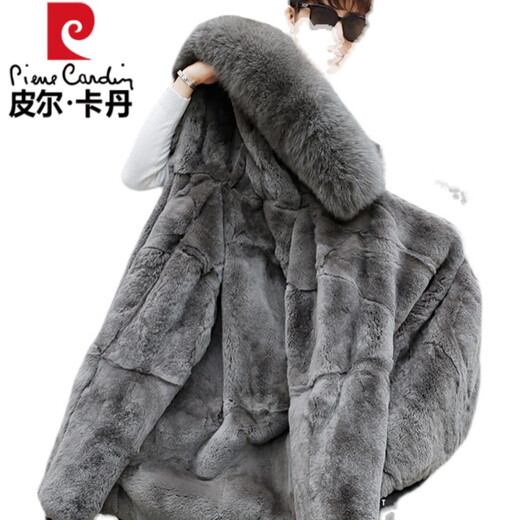 Pier Cardin Parker Coat Men's Fur Coat Rabbit Fox Fur Inner Bottom Fur Inner Bottom Fur Plus Fur Winter Grey Inner Bottom (Medium-length) XL Recommended 120-135Jin [Jin equals 0.5 kg]