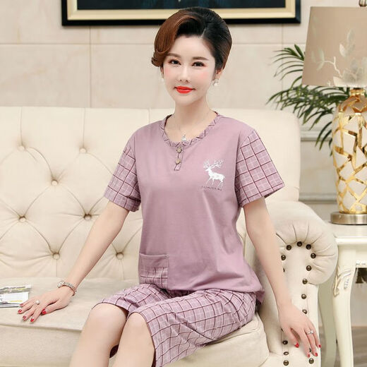 Mutterpyjamas mittleren Alters für Frauen im Sommer im Sommer reines Baumwollkurzärmel-Hosen mit mittleren und älteren T3937 XL (115-135jin [Jin ist 0,5 kg])