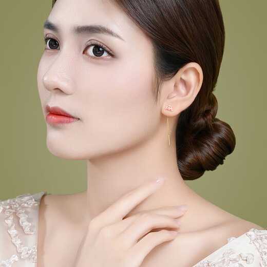 Trendy Acer Flower Rhyme Yellow 18K Gold Earrings Earrings Women's Colorful Gold Earrings for Girlfriend's Birthday Gift Lotus Leaf Single Style