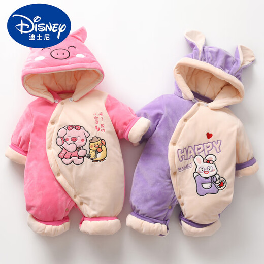 DISNEY newborn baby clothes in autumn and winter thickened style plus velvet clamped cotton newborn baby onesie clothing Ha-shirt outing clothing Class A 3 TY9738 red fortune snake Children's Day gift 73cm