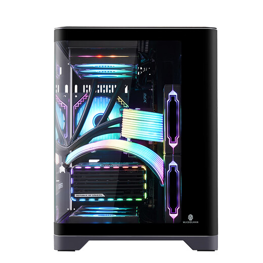 玩嘉天幕黑色曲面玻璃鱼缸型海景房电脑机箱台式机MATX主板240/360水冷