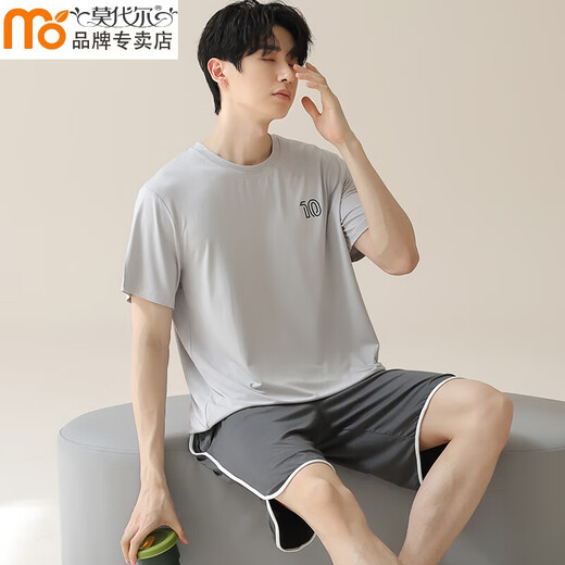 
Modal ice silk pajamas men in summer round neck short sleeve casual teenager men can wear home clothes suits outside 09M15606 XL 120-140Jin [Jin equals 0.5 kg]