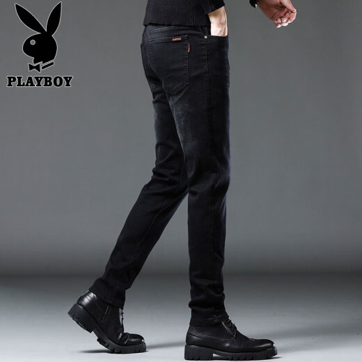 Playboy (PLAYBOY) jeans men's summer new fashion trendy slim-fitting pants men's casual Korean style stretch trousers men's clothing gray X-1157HH1048 31