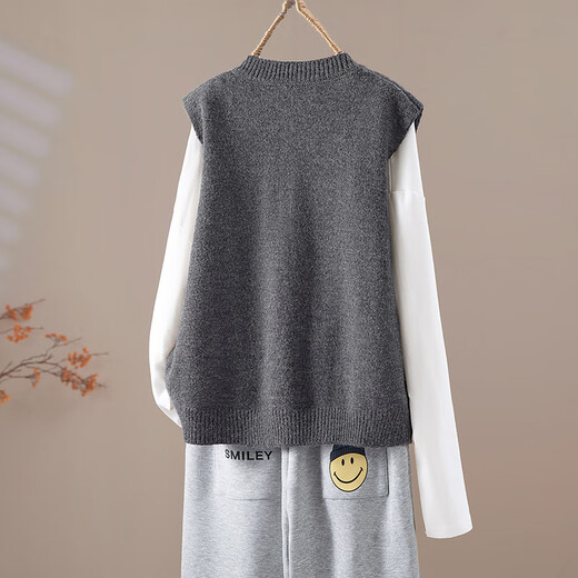 Sibaishe Round Neck Vest 2025 Autumn New Women's Fashion Loose Simple Single-breasted Knitted Vest