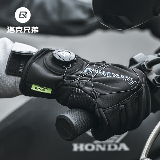 Rock Brothers Cycling Gloves Windproof and Warm Road Mountain Bike Electric Vehicle Long Finger Knob Autumn and Winter Black 2XL