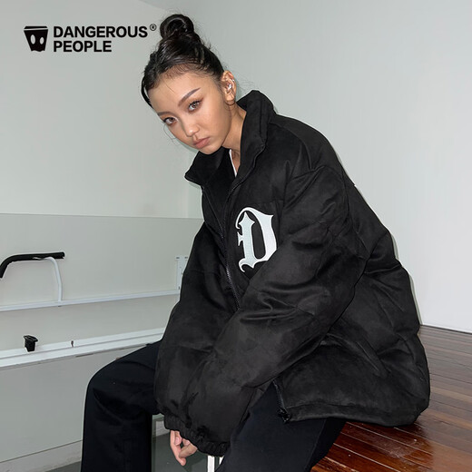 Dangerous people薛之谦dsp仿麂皮绒棉服夹克秋冬拉链外套男女潮牌 黑色 M