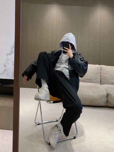 Customized Hello Chicken Spring and Autumn Men's High Quality Lapel Leather Jacket Korean Style Thick Jacket Trendy Motorcycle Leather Jacket Black Thickened M