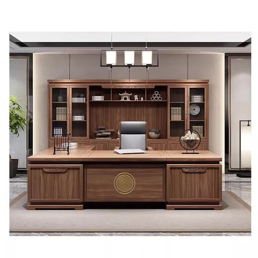 Ningqiu Luoge (NICHLORT) New Chinese Zen Executive Desk Boss Desk President Office Desk and Chair Sofa Coffee Table Furniture Solid Wood File Bookcase 3.2 Meter Boss Desk Ash Wood