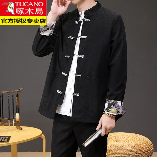 
Woodpecker (TUCANO) Spring and Autumn Chinese Style Hanfu Corduroy Jacket Young Men's Plate Clothes Chinese Tang suit Two-piece Set A922818 Set Black M Recommended 90115Jin [Jin equals 0.5 kg]