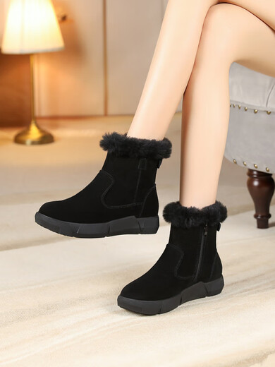 Brand broken genuine leather soft-soled snow boots for women anti-slip plus velvet thickened warm cotton short boots for women winter cotton shoes brown thick velvet 37