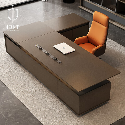 Hengsheng high-end boss desk, simple, modern and light luxury, president desk, chairman's office desk, manager desk and chair combination, 3.2m double cabinet boss desk