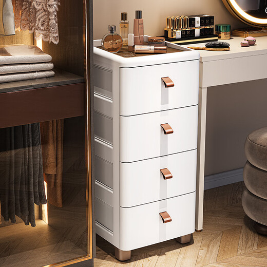 ME Thickened Seam Storage Cabinet Drawer-type Plastic Storage Cabinet Kitchen Multi-Layer Gap Cabinet Bathroom Waterproof Storage Cabinet 25CM Width - Simple White - Wooden Top 3 Layers