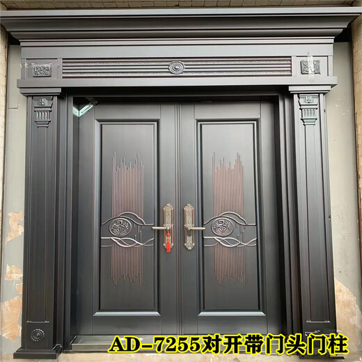欣家美庭院别墅大门不锈钢铜门铸铝门进户入户防盗门四开带门头柱仿铜门 YZ-7170四开子母带门头柱