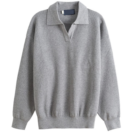 Light Madury Style Original Design Spring Pequeño jalón de cañón V suéter de solapa retro Holle de alta gama Simple Grey XL