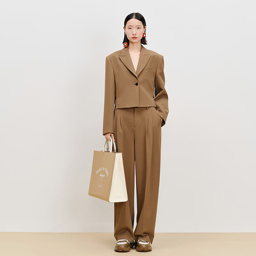 AUM (AUM) relaxed suit AUM 2025 spring new texture twill suit jacket skirt trousers brown top M