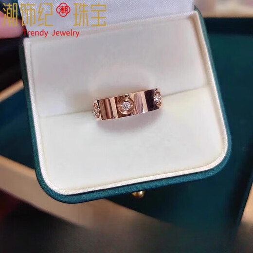 DL 1998 Fat Donglai same style 18k rose gold ring for men and women au750 gold color gold wedding ring couple ring same style three diamonds - wide version - rose gold