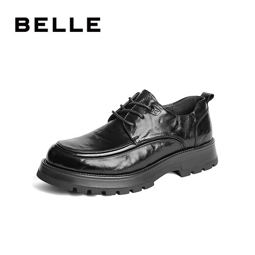 Belle pleated business shoes for men's new genuine leather thick-soled formal lace-up leather shoes A1422AM4 pre-sale Black-Single 39 (245mm)