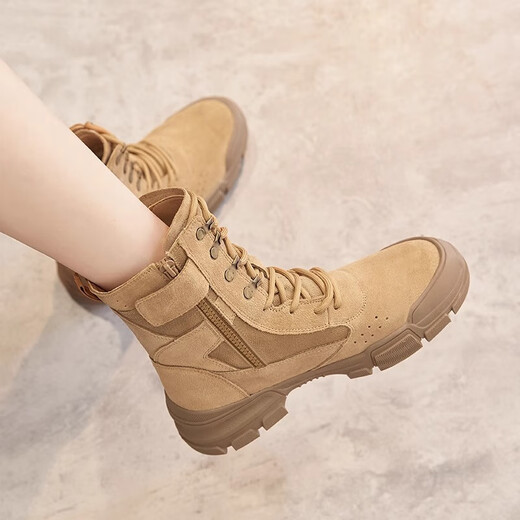 
TanXun Martin Boots Women's 2025 New Short Boots Women's Thick Sole Reverse Velvet Casual Shoes Women's Couple Hiking Hiking Shoes Women Brown Single Layer 36