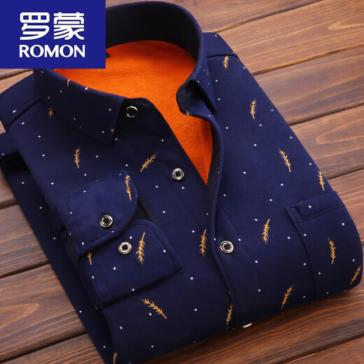 Romon warmes Hemd Herren -Casual Shirt Herren mittleren und junger Vaters Anzug Plaid plus Velvet plus dickes Hemd HB677 (hinzugefügte Samtstil hinzugefügt) 2xl für 140 Jin [Jin gleich 0,5 kg] - 159 Jin [Jin gleich 0,5 kg]