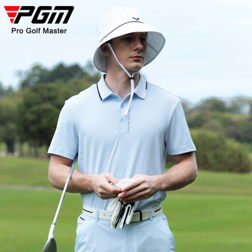 PGM高尔夫服装 男士夏季短袖T恤 透气打孔 运动服装 golf上衣 YF683-冰晶蓝【上衣】 L