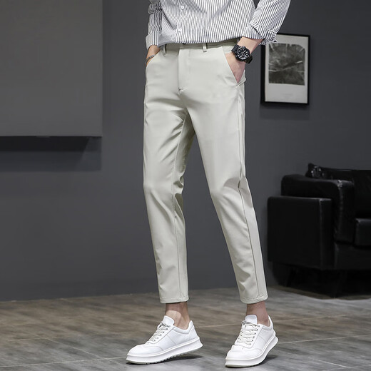Kurentou 2024 Sommereiseide Cumped Hosen Männer koreanische Stil trendige Hosen elastische 9-Punkte-Hose Männer Schlanker Sommer Dünne Hosen 9902 Schwarz 38