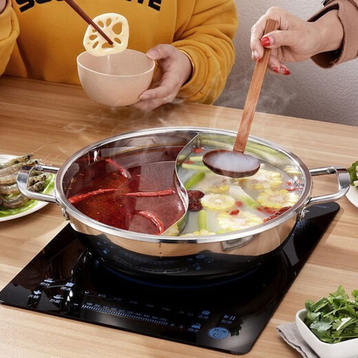 Enshousu Yuanyang Pot Thickened Yuanyang Hot Pot Household Stainless Steel Hot Pot Induction Cooker Open Flame Upgraded Thickened Steel Yuanyang Pot 1 Inch Thickened Model-32CM For 4-7 People Yuanyang Pot