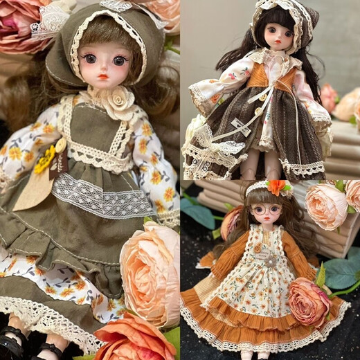
Diborui children's doll 30 cm 6 minutes dressed in princess doll clothes children's toys girls birthday gifts A complete set of dolls (glasses) bags Brown tea
