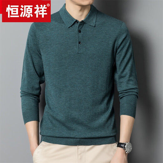 Hengyuanxiang Herren-Langsalz-T-Shirt-Feder- und Herbst-Dünn-Daddy-Anzug mittlerer Alters mit Woll-Lapper-Pullover-Grundlinie 6621 Green-+ Velvet+ Dick M 165 (Gewicht 120 Jin [Jin gleich 0,5 kg] und darunter) und darunter)