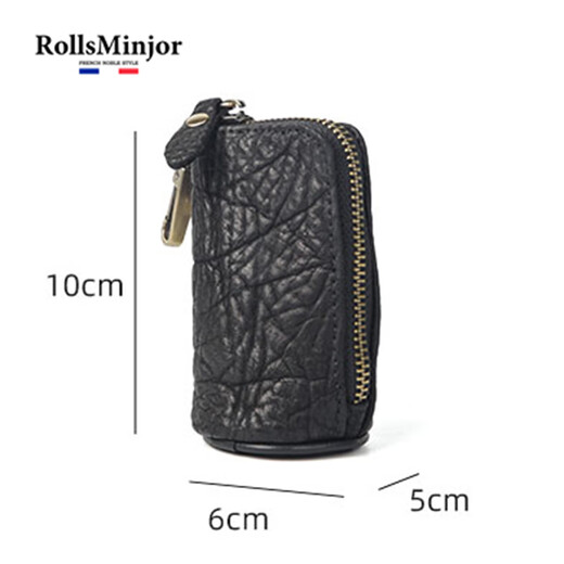 劳斯名爵（RollsMinjor）英国品牌真皮男士小汽车钥匙包头层牛皮多功能零钱迷你锁匙收纳袋 黑色 6*5*10CM