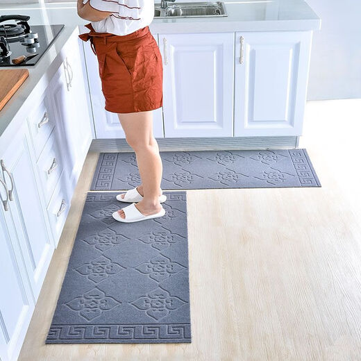Xuxian door mat door mat entry door carpet foot mat kitchen non-slip and oil-proof household long strip absorbent mat stain-resistant brown stripes 50*120 2 pieces cm L-shaped kitchen