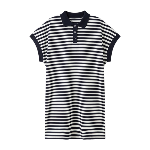 Cloud Life [Naval Dress] polo collar striped loose straight skirt L9719SX white and blue stripes 300G Roman pull rack M (height 150-160cm, weight within 110)