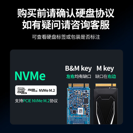 绿联 M.2 NVMe/SATA移动硬盘盒双协议 Type-C3.2固态硬盘盒 适用笔记本电脑苹果16外接SSD机械硬盘盒子 M.2 NVMe【10Gbps鳍纹散热】配CC线