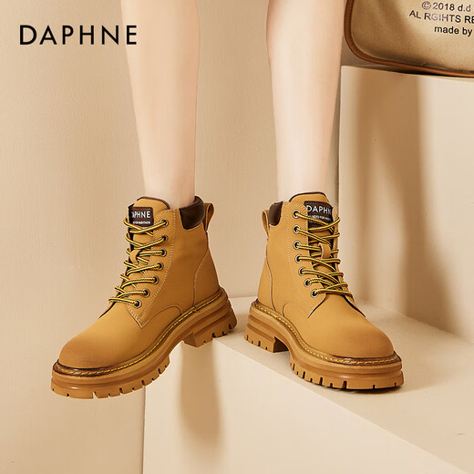 Daphne Cowide Dick-Soled Yellow Martin Stiefel für Frauen-Motorradstiefel neue Herbst und Winter plus Samtstiefel für kurze Stiefel im Freien gelbe Stiefel gelbe Single 37