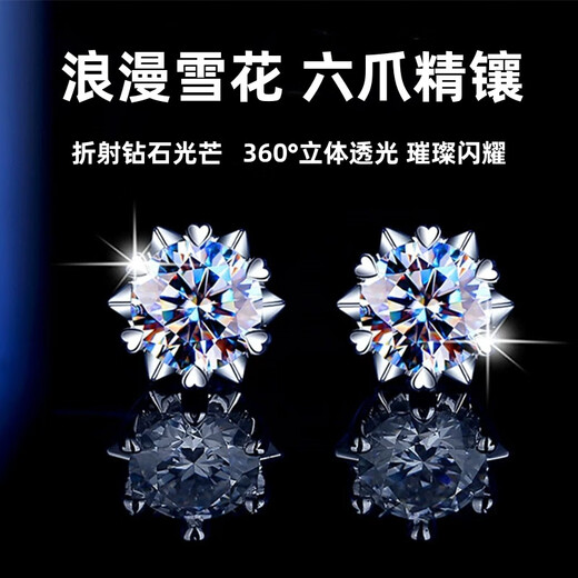 Guanpu Pavilion Fat Donglai same style pt950 platinum moissanite earrings snowflake moissanite PT950 women's new light luxury niche ear snowflake earrings 50 cents pair matching certificate