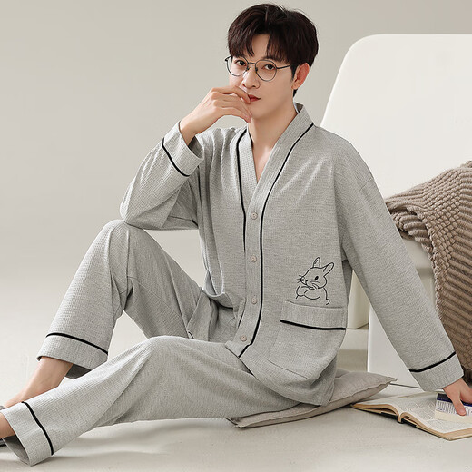 Yalu Men's Pyjamas Spring and Automne Pure Cotton 2025 Nouveau cardigan à manches longues et les étudiants d'hiver peuvent porter des costumes de vêtements à domicile à l'extérieur de LS1343 Suisses cardiganes L [recommandée 100-120 Jin [Jin est égal à 0,5 kg]]]