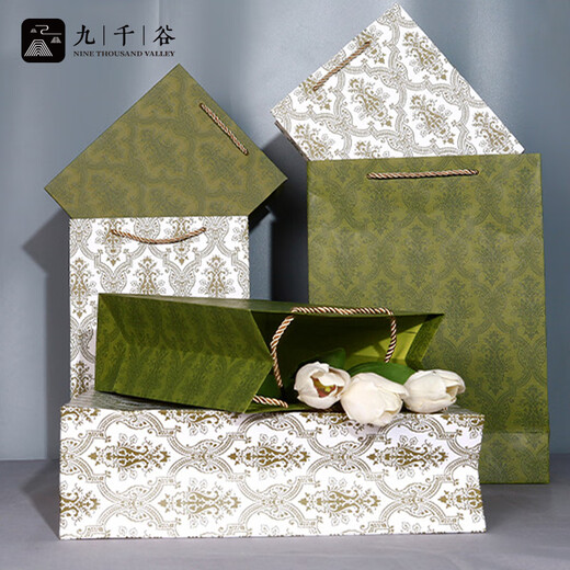 Jiuqiangu gift bag handbag Chinese Valentine's Day birthday gift packaging bag to give away retro green medium size 5 pieces 1228