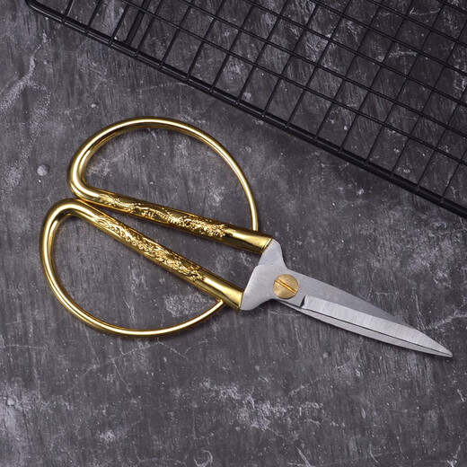 邓家刀不锈钢剪纸剪窗花专用尖头剪刀龙凤金色黄色裁缝剪子专业厨房手工 K44（中号）2号