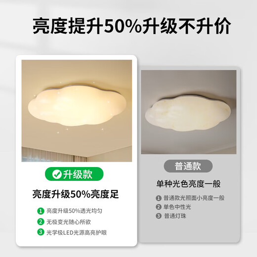 何健弓中山灯具主卧室灯云朵灯奶油风餐厅客厅创意儿童房间灯吸顶灯新款 1W 护眼光源RA9855CM-三色变