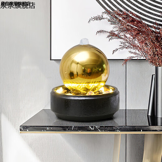 风水转运球办公桌面生财装饰品现代简约流水喷泉客厅摆件循环水幕 9906黑色黄灯39*39*118CM