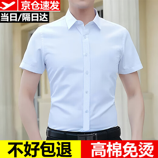 EAEOVNI短袖衬衫男士商务正装夏季薄免烫白色衬衣男大码冰丝职业装工作服 纯白色短袖【快速到货】 42 【150-160斤】