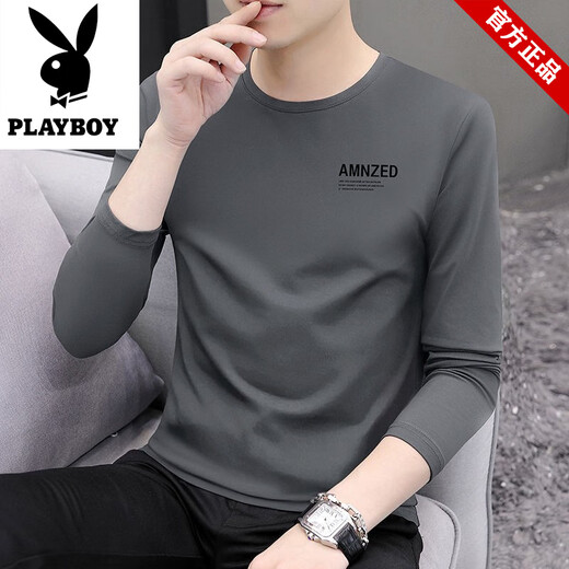 
Playboy brand men's high-quality ice silk round neck long-sleeved T-shirt 2025 spring and autumn new sports loose top base shirt 9209 carbon ash M Recommended 70-90Jin [Jin equals 0.5 kg]