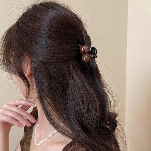 Idel Amber Cherry Small Clip Femme 2026 Nouvelle épingle à cheveux Princesse Head Bangs Clip Pince à cheveux cassée Shark Clip Accessoire pour cheveux F2702 Coffee Bead Small Clip Paire